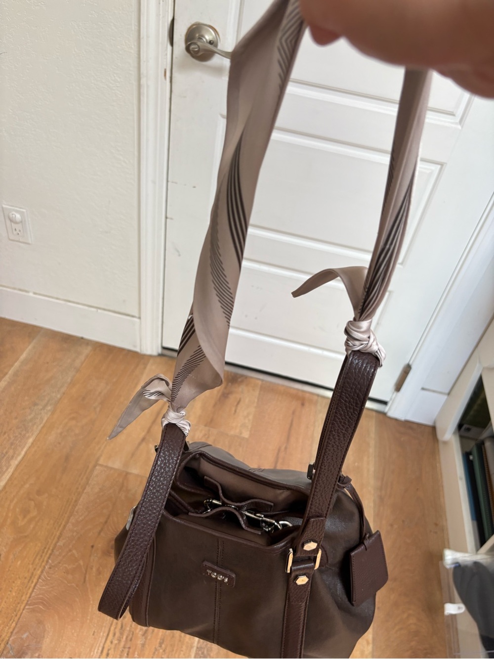 Tod’s Women's Brown Leather Canvas Tote Bag with scarf belt